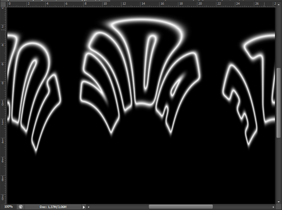 O texto depois de aplicar o filtro de Coordenadas Polares. Efeito de texto com explosão de luz