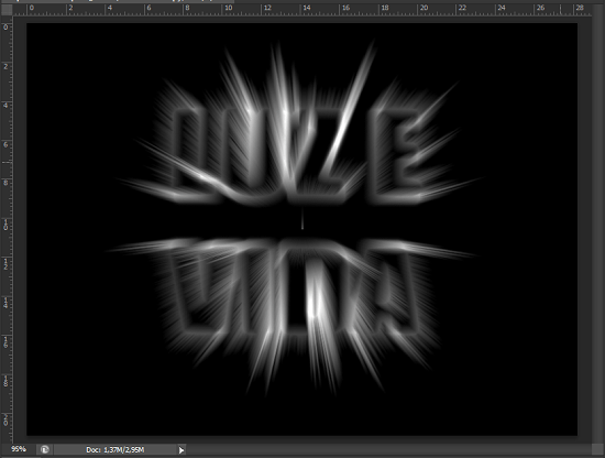 A imagem após reaplicar o filtro de Coordenadas Polares Efeito de texto com explosão de luz