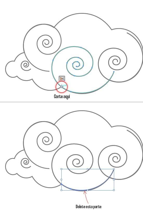 Selecione a Ferramenta Tesoura e corte as partes sobrepostas.