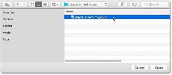Selecionando o mapa de deslocamento.