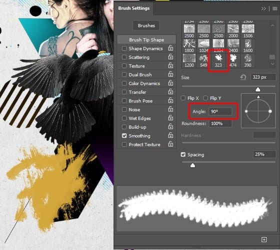 Aqui eu apliquei uma pincelada usando um pincel grunge