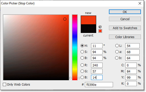 Escolhendo uma nova cor para o lado esquerdo do gradiente.
