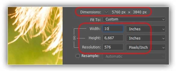 Alterar a largura e a altura altera a resolução.