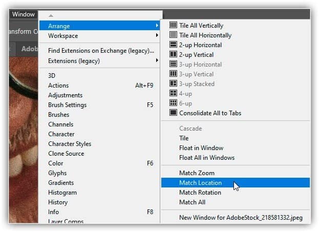 Use "Match Location" para combinar instantaneamente os locais de todas as imagens abertas.