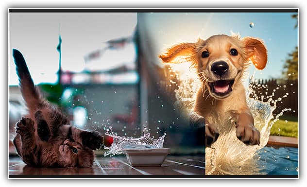 Apagando parte da foto do gato para revelar a foto do cachorro atrás dele.