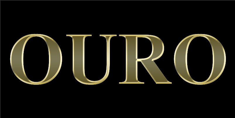 O texto após aplicar Bevel and Emboss. Efeito de texto dourado no Photoshop