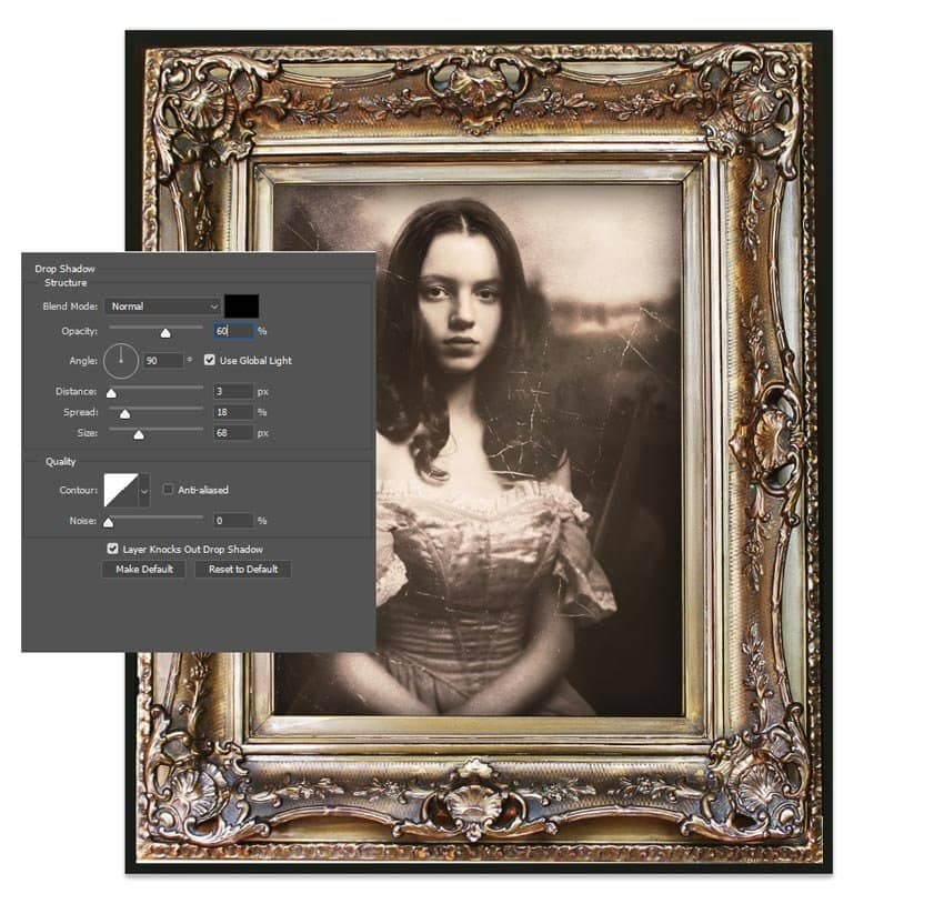 Crie uma Drop Shadow com as seguintes configurações.